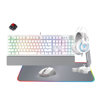 Space White Edition Gaming 5-IN-1 Keyboard + Mouse +Mousepad + Headset + Stand Computer Combo Set