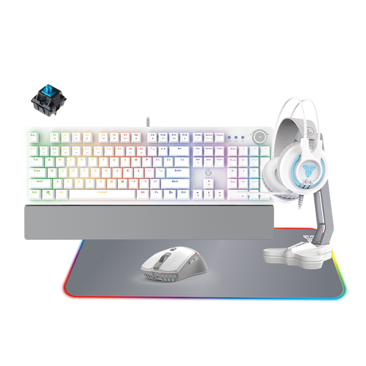 Space White Edition Gaming 5-IN-1 Keyboard + Mouse +Mousepad + Headset + Stand Computer Combo Set