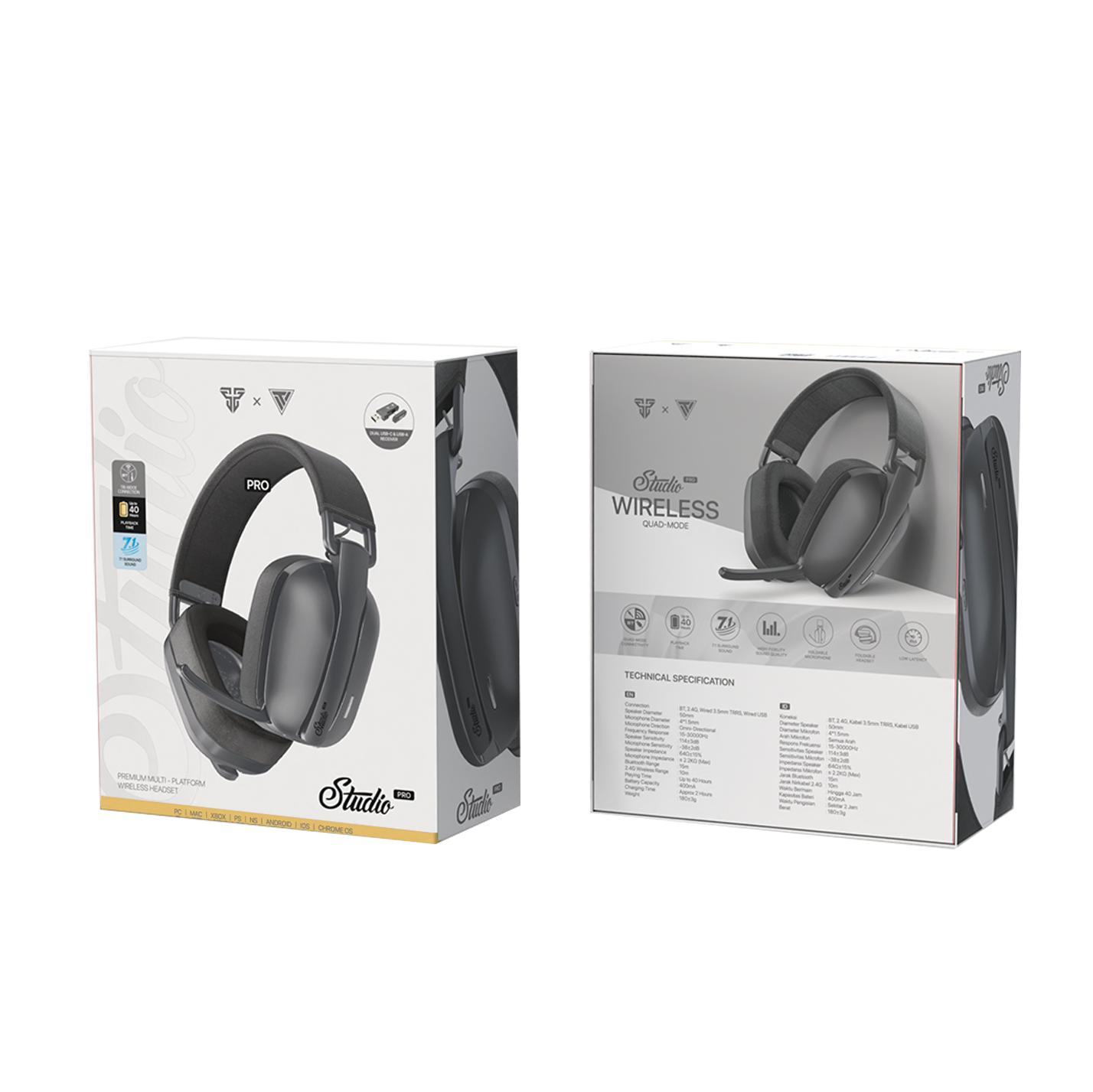 Fantech WHG03 PRO Wireless, Bluetooth, 3.5mm and wired USB-C with 7.1 Surround Sound Headset Space