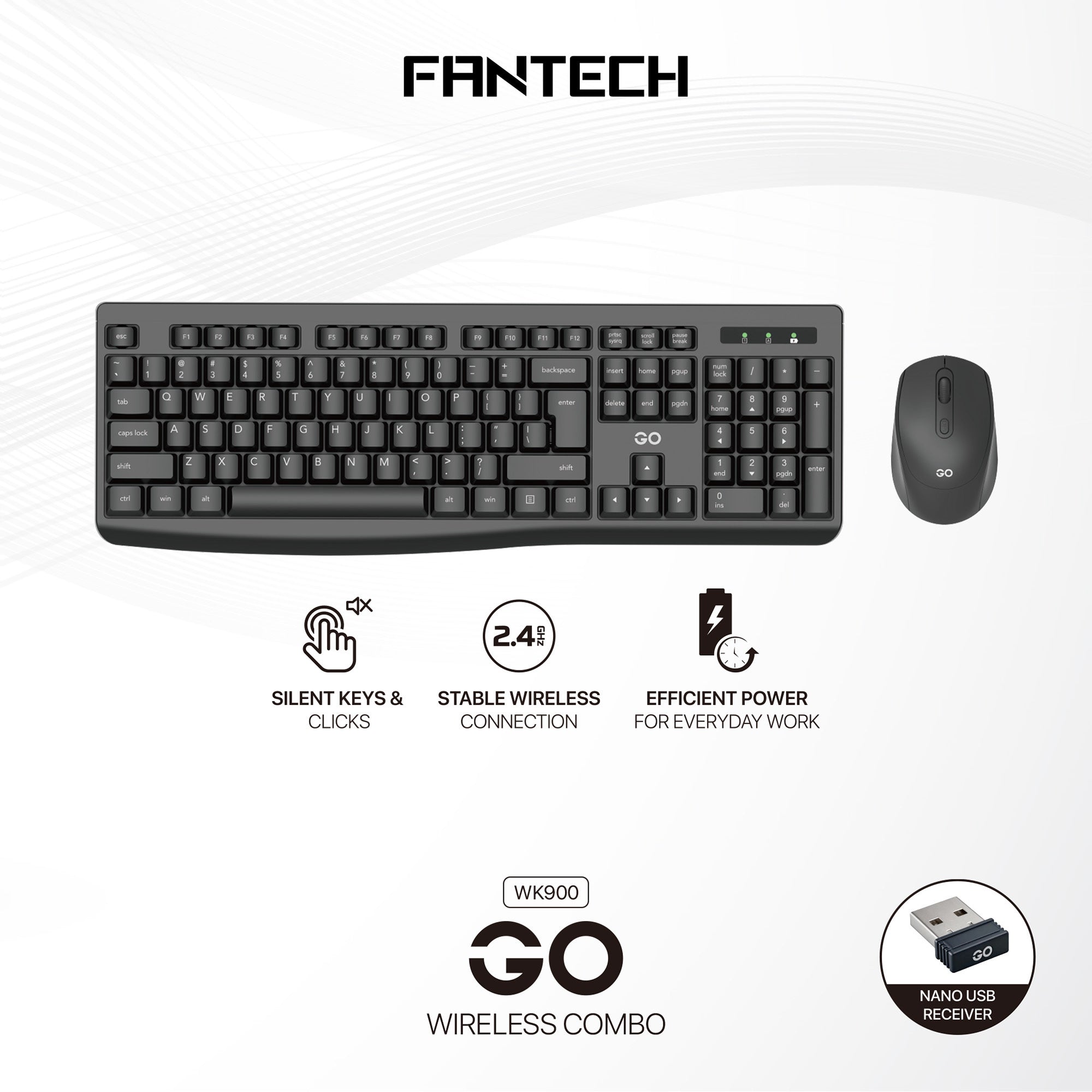 Fantech WK900 Office Silent Wireless Keyboard and Mouse Combo
