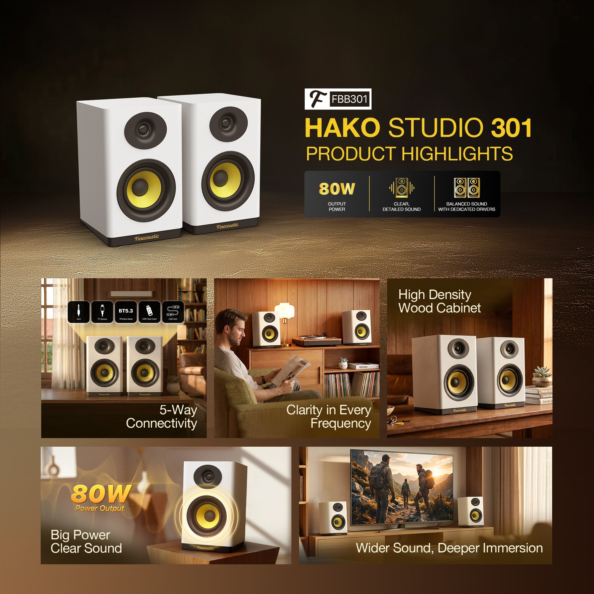 Fantech x Finecoustic HAKO STUDIO 301 80W HiFi Bookshelf Speaker