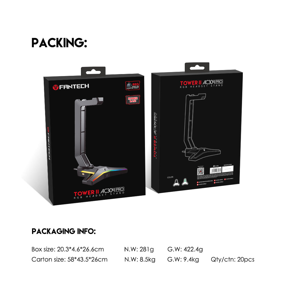 Fantech AC304 Pro RGB Headset Stand with USB Port (Black)