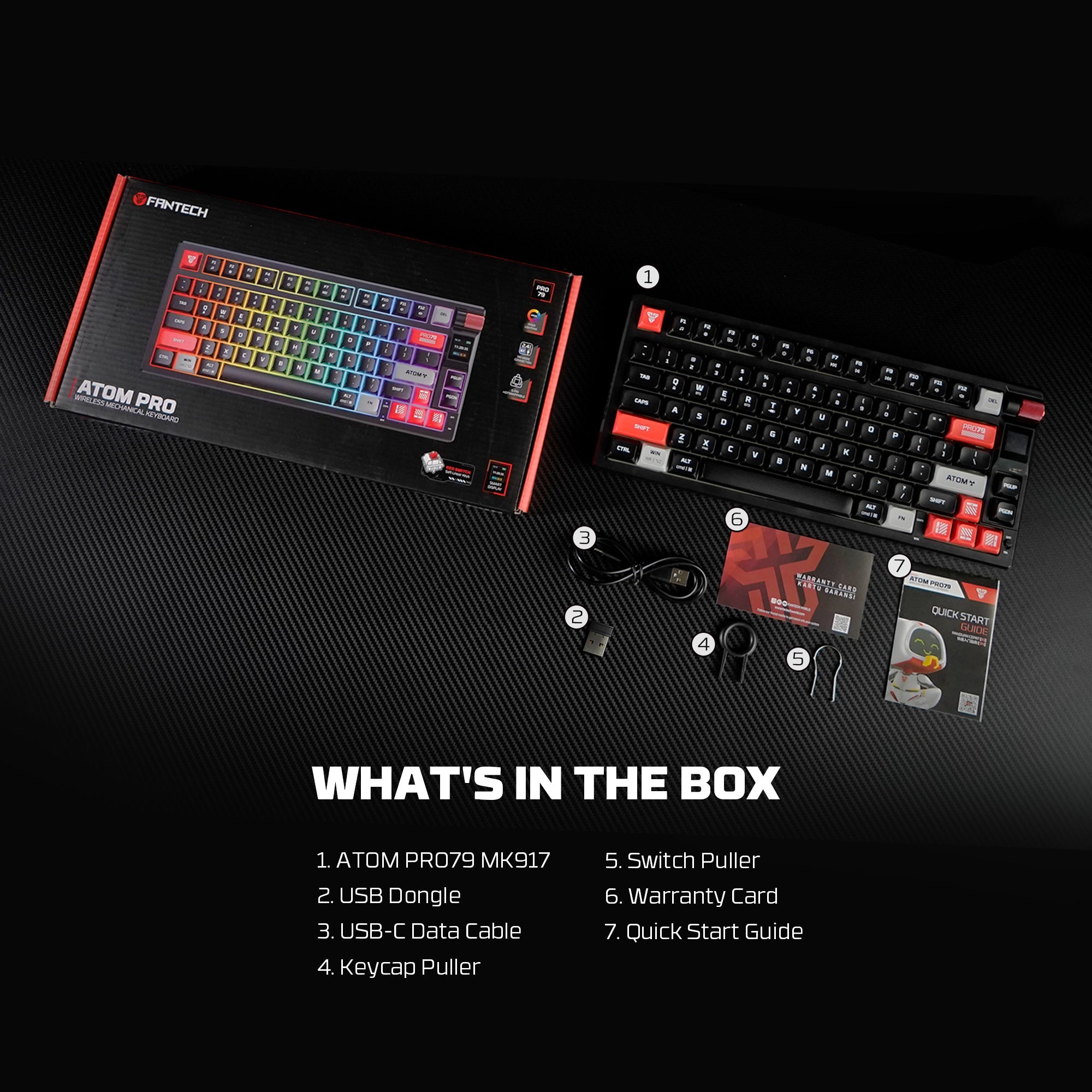 Fantech ATOM PRO 75% Hot-Swap Wireless Mechanical Keyboard with Display Screen (Red Switch)