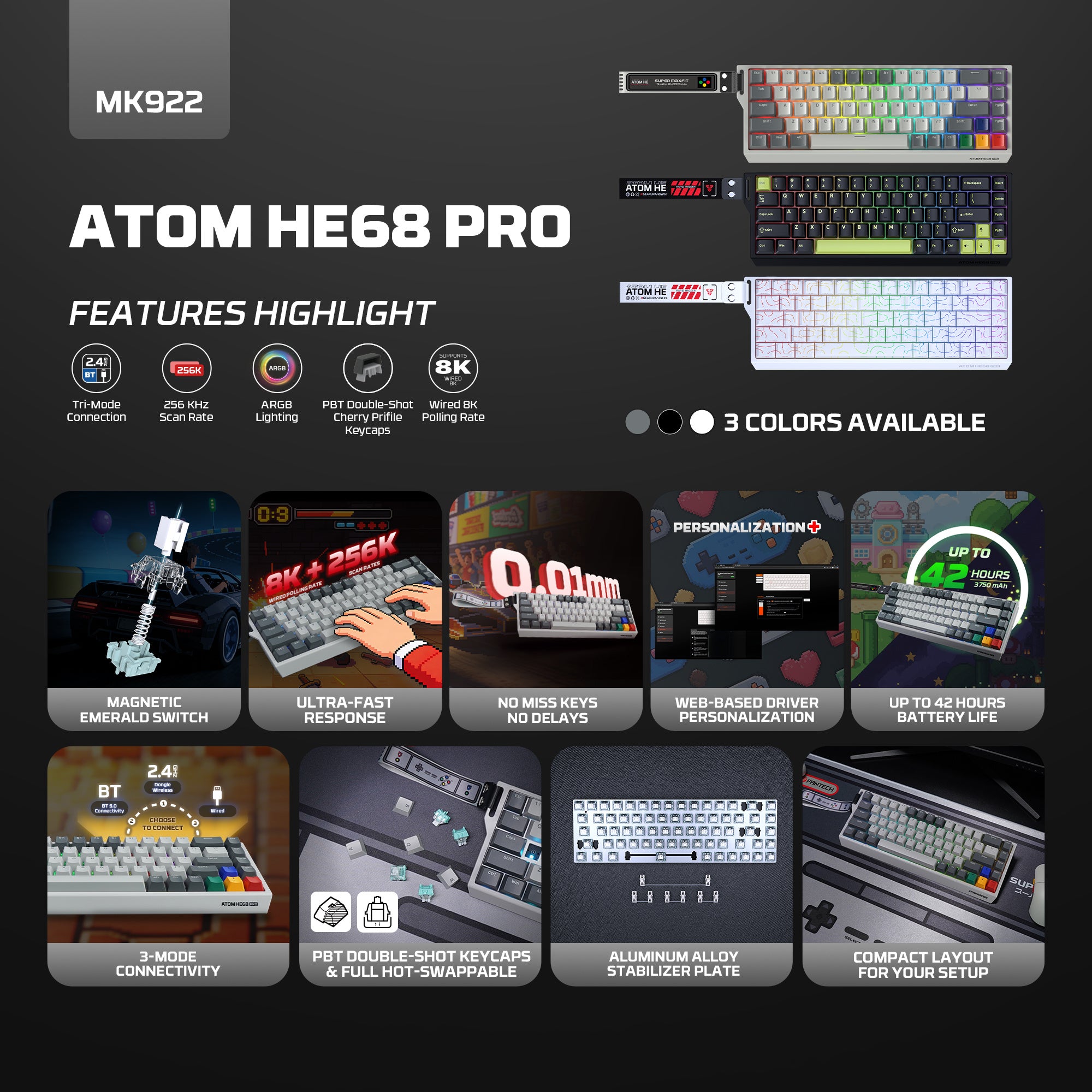 Fantech ATOM HE68 PRO 8K Wireless Magnetic Gaming Keyboard (SUPER MAXFIT)