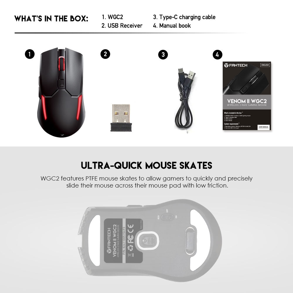 Fantech 2.4Ghz Wireless Gaming PC Mouse Adjustable 2400 DPI Computer Mouse (WGC2)