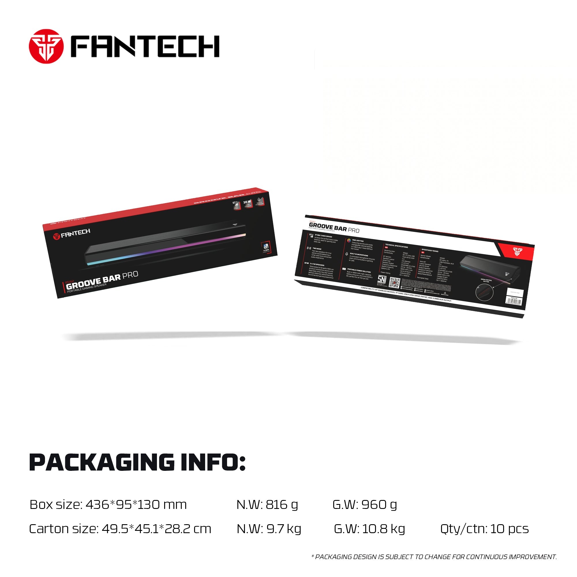 Fantech GROOVE BAR PRO Built in Microphone Portable RGB Wireless Gaming Speaker