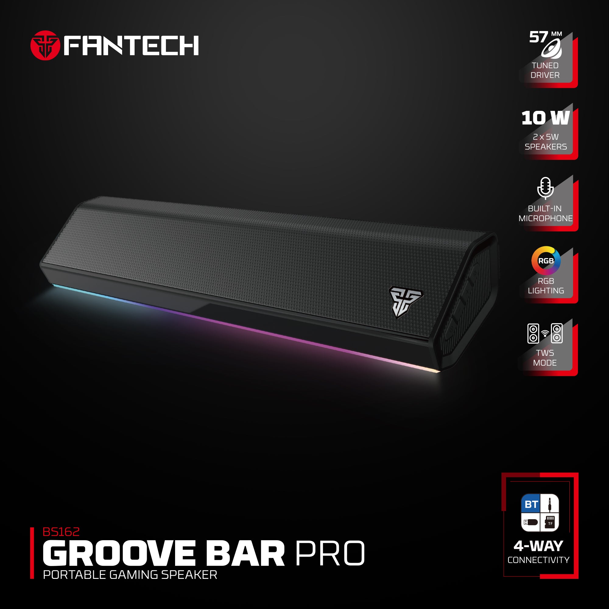 Fantech GROOVE BAR PRO Built in Microphone Portable RGB Wireless Gaming Speaker