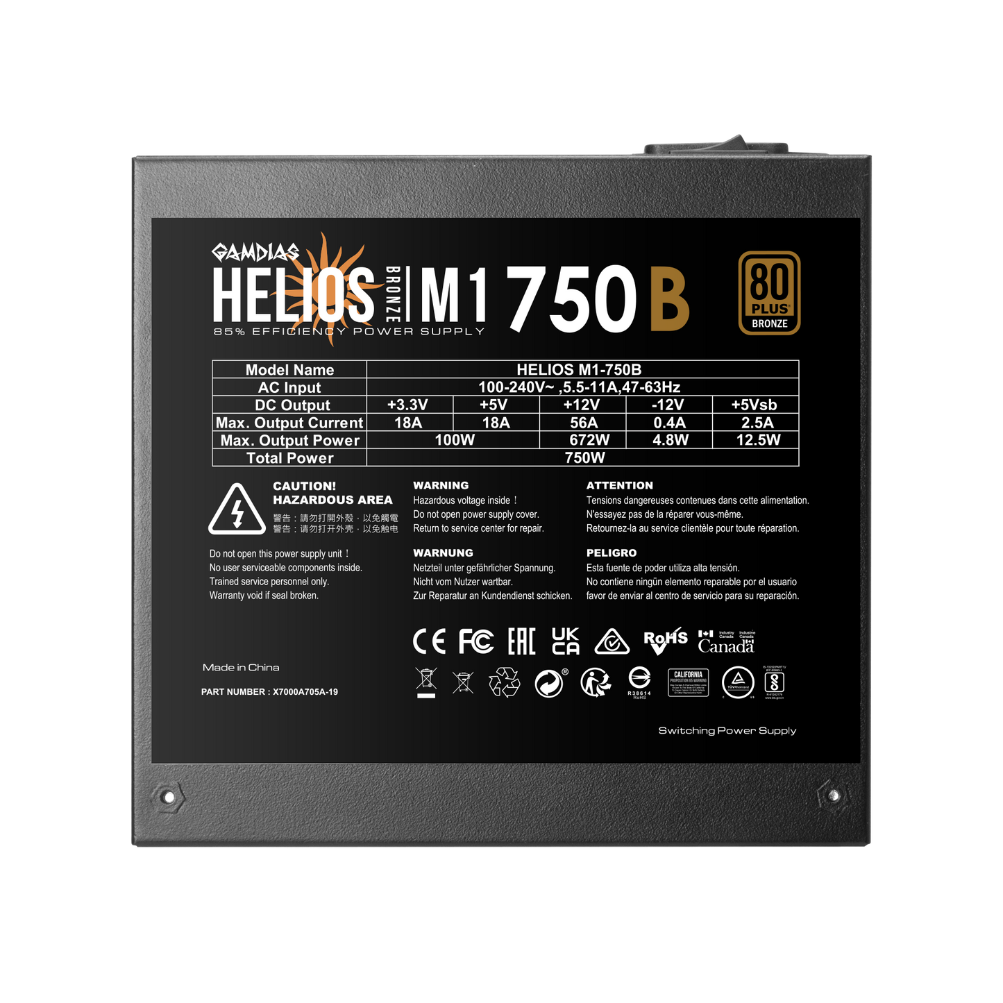 Gamdias HELIOS M1-750B PC Power Supply 750 Watts 80 PLUS Bronze Computer PSU Unit with Flat Cable