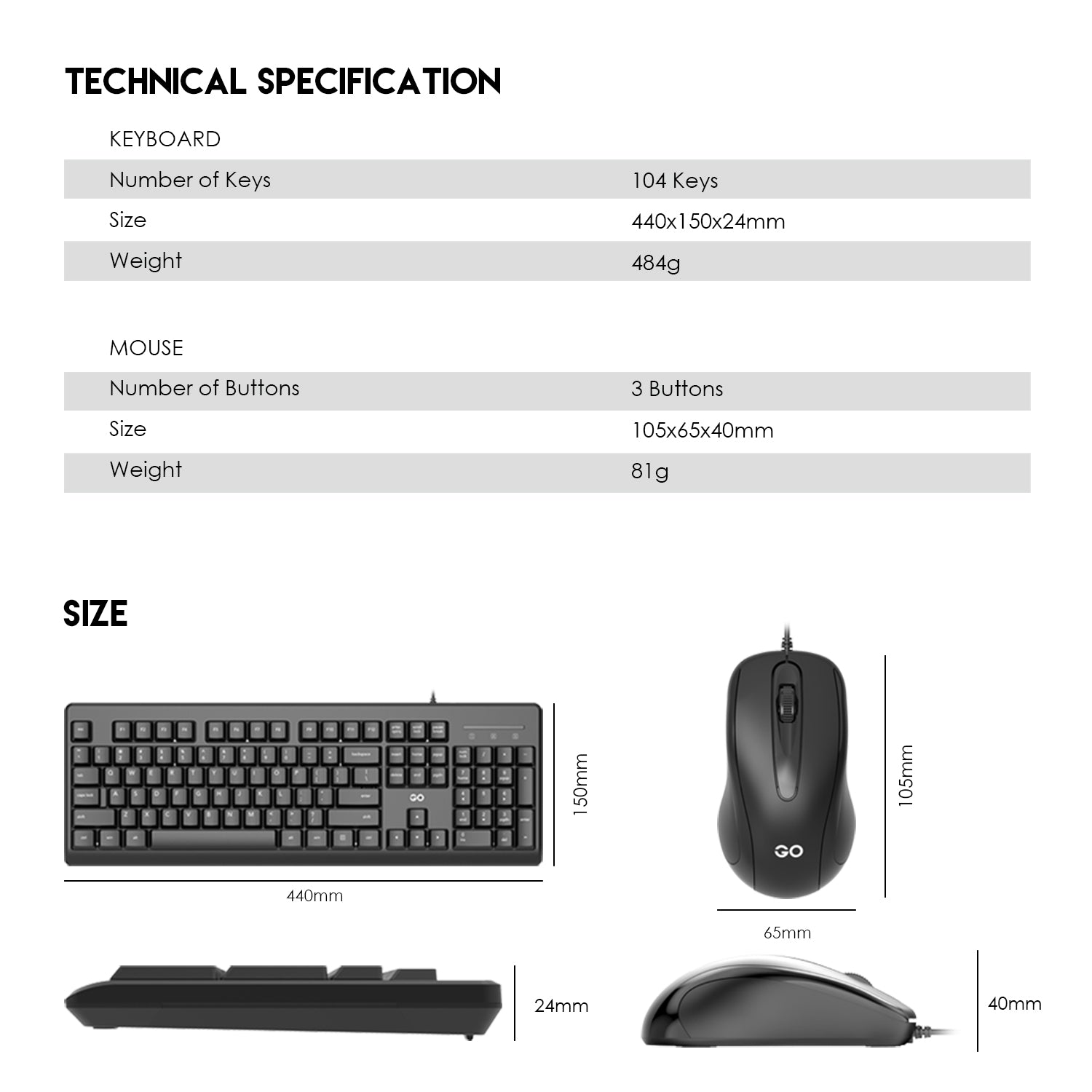 Fantech GO KM103 Full size Office Wired Keyboard and Mouse Combo