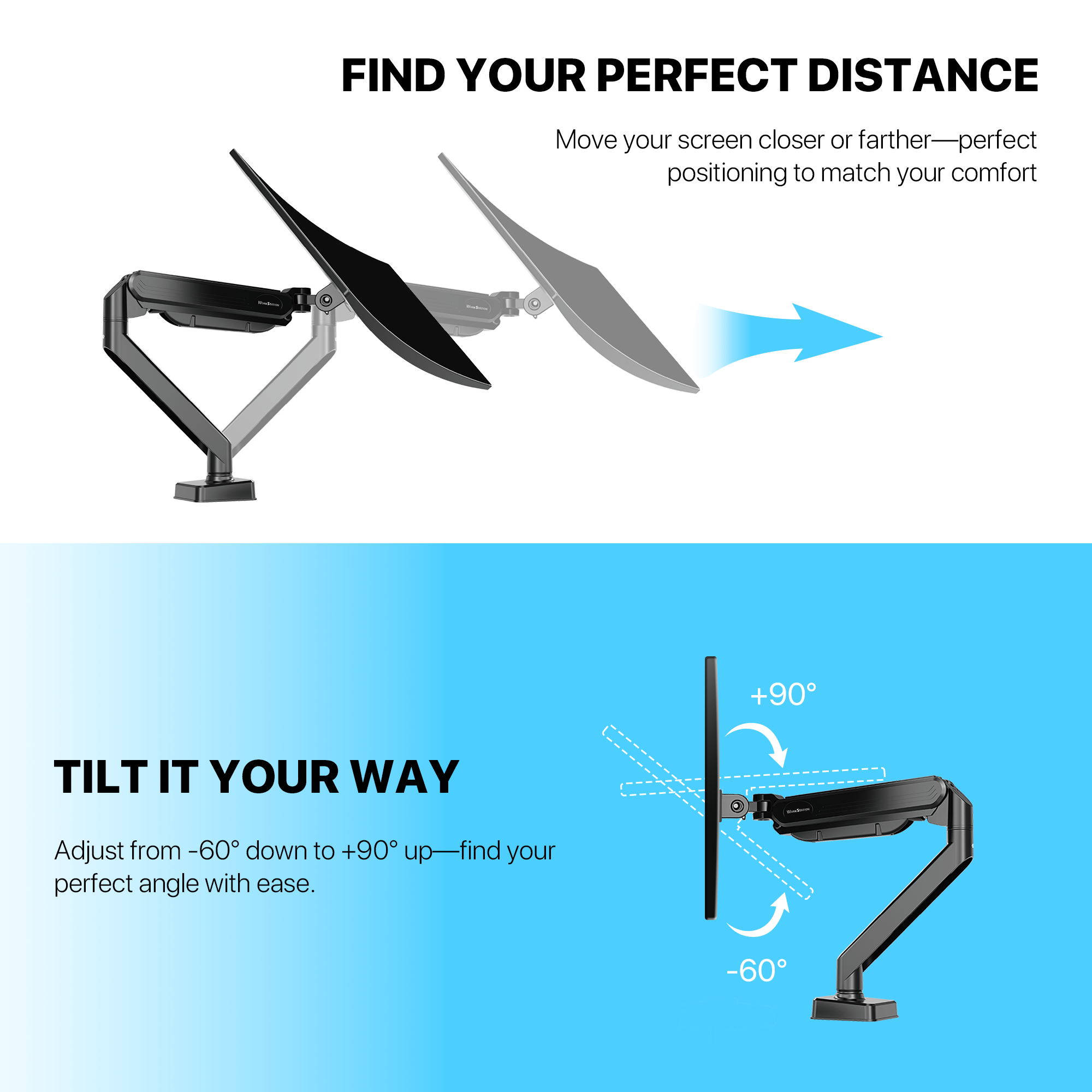 WorkStation MBS1 Single-Arm Monitor Bracket 90 Degree Tilt