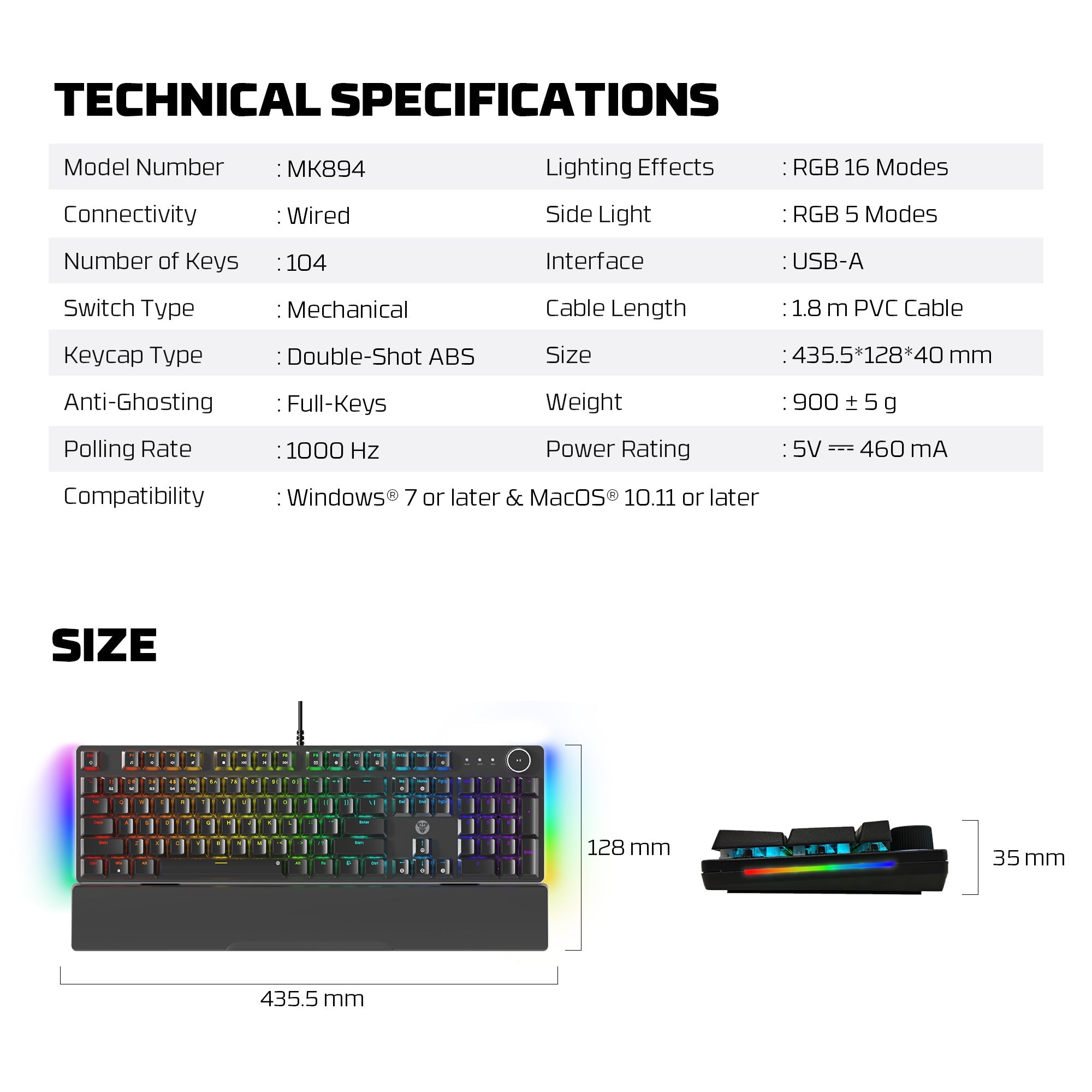 Fantech MAXPOWER II Wired Hot-Swap RGB Backlight Mechanical Keyboard with Wrist Rest