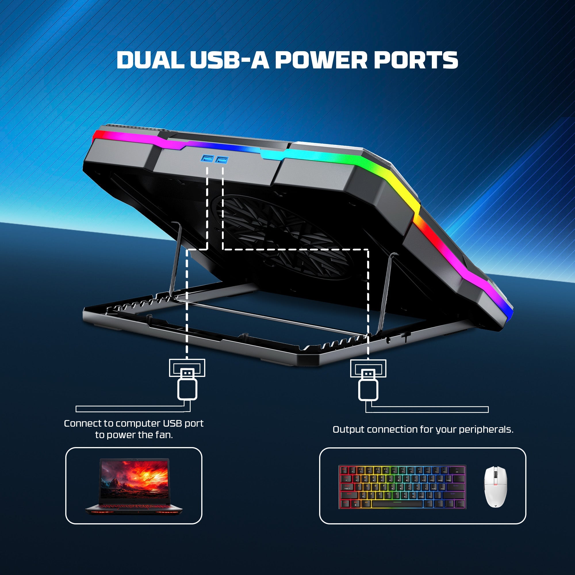 Fantech NC22 RGB Notebook Cooler with Dual USB-A power port and Phone Holder