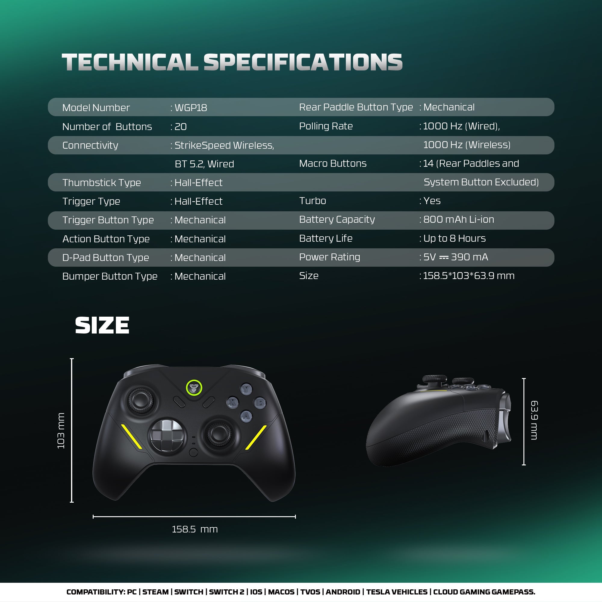 Fantech ZENITH PRO Wireless Gamepad RGB Multi-Platform Hall-Effect Game Controller with Charging Dock