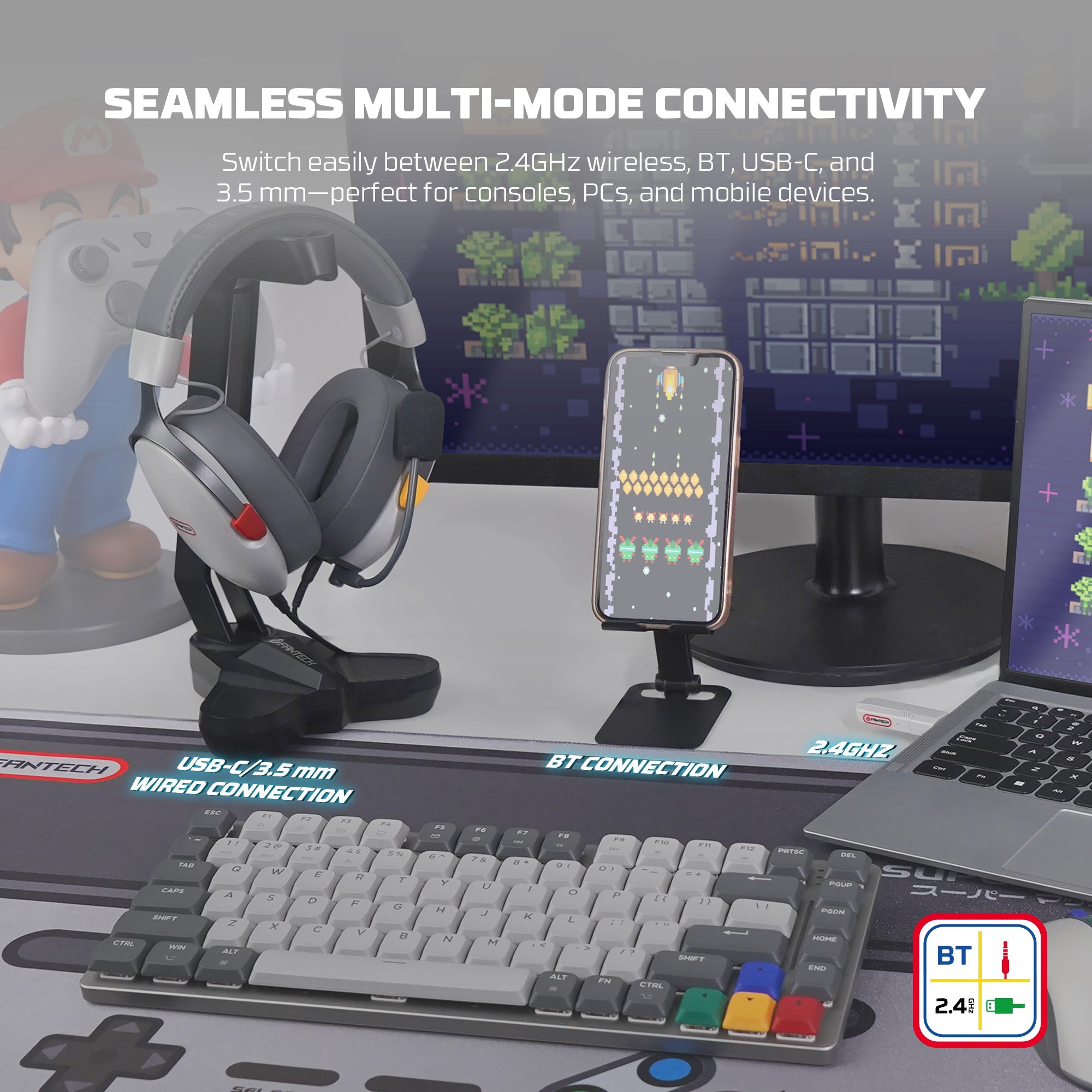 Fantech SUPER MAXFIT Wireless Bluetooth Wired Headset with Detachable Mic