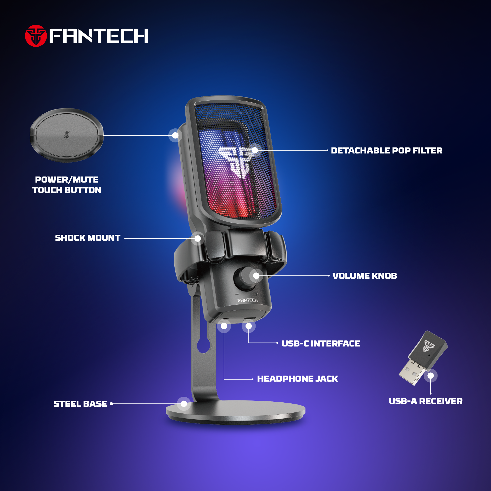 Fantech LEVIOSA WAVE Wireless Condenser Gaming Desktop Microphone