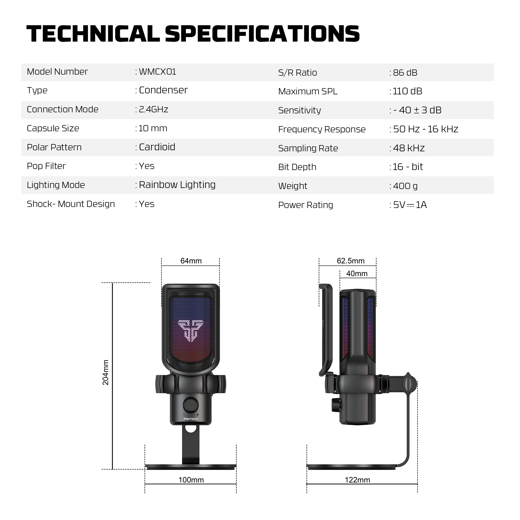 Fantech LEVIOSA WAVE Wireless Condenser Gaming Desktop Microphone