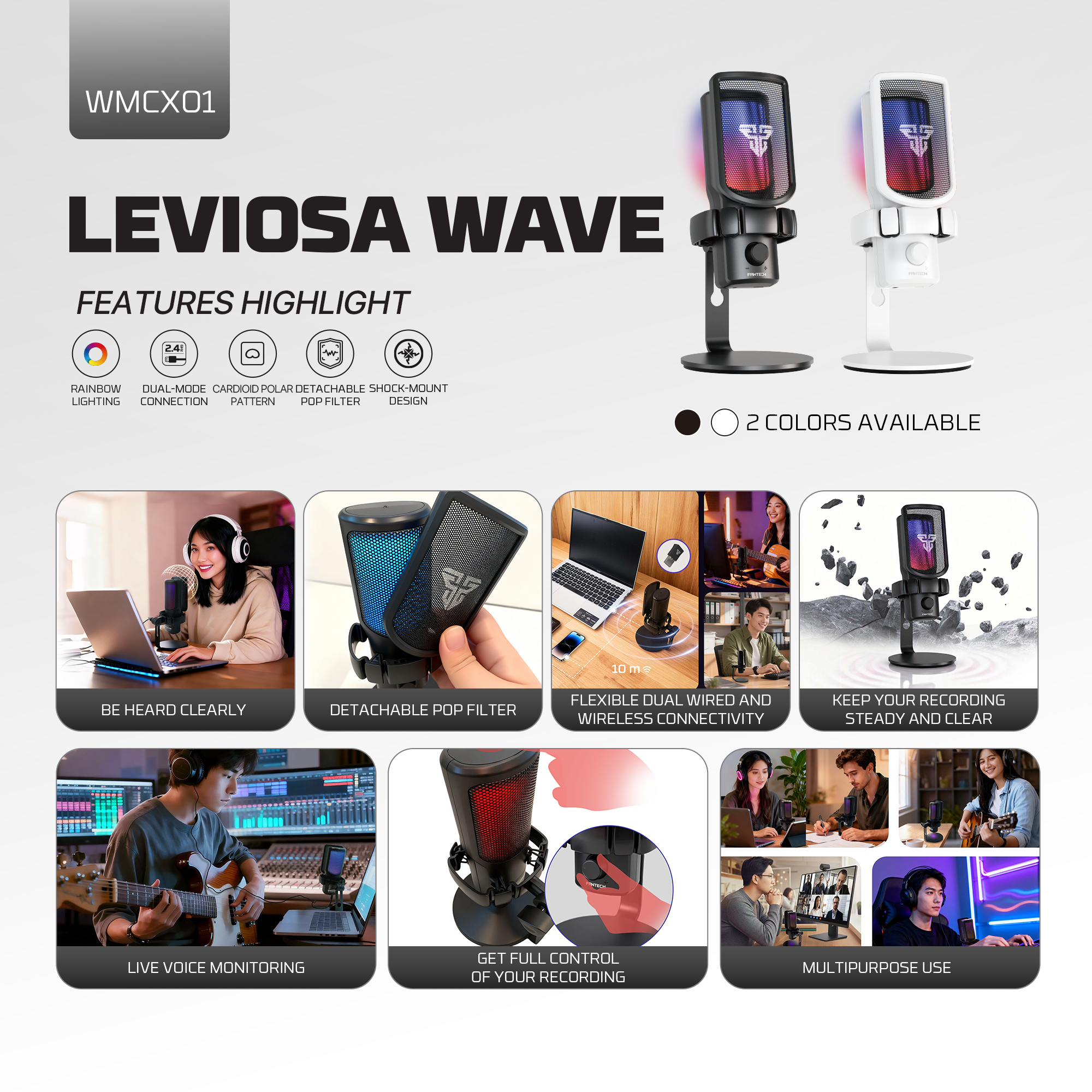 Fantech LEVIOSA WAVE Wireless Condenser Gaming Desktop Microphone