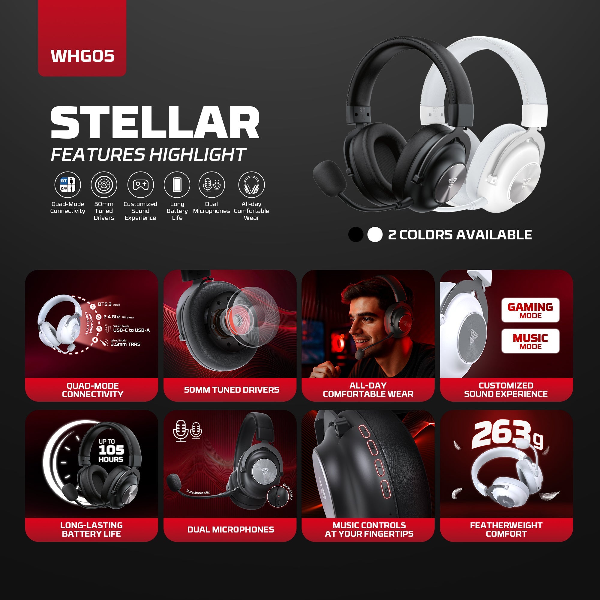 Fantech WHG05 STELLAR Wireless Bluetooth Dual Microphones Multi-platform Headset