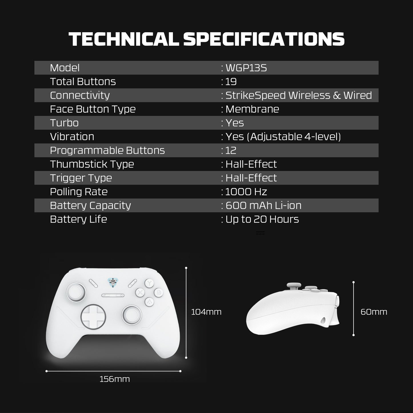 Fantech Wireless Gaming Controller Gamepad Vibration Turbo Mode for Windows PC / PS3 (WGP13S)(White)