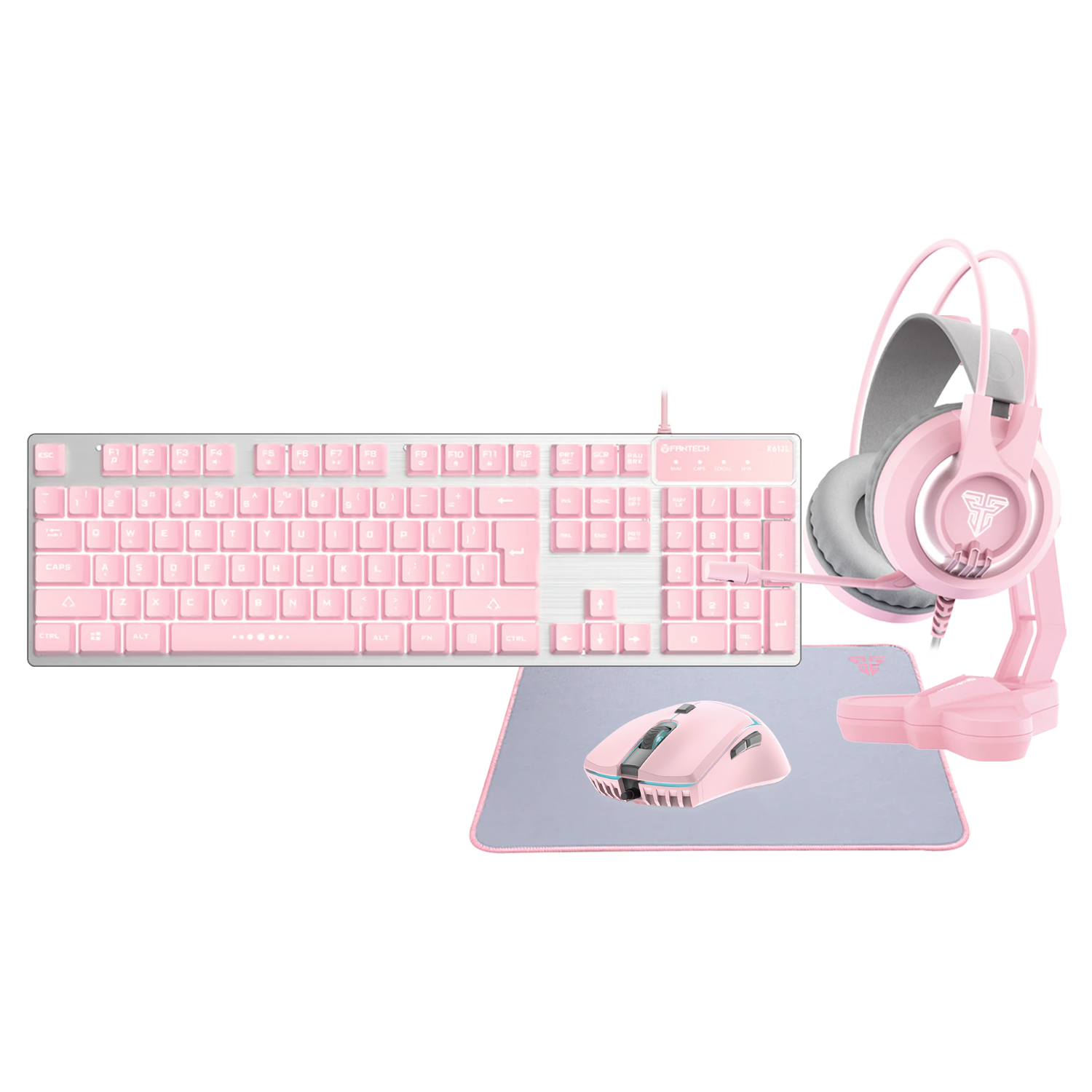 Fantech Sakura Edition Gaming 5-IN-1 Keyboard + Mouse +Mousepad + Headset + Stand Computer Pink Combo Set