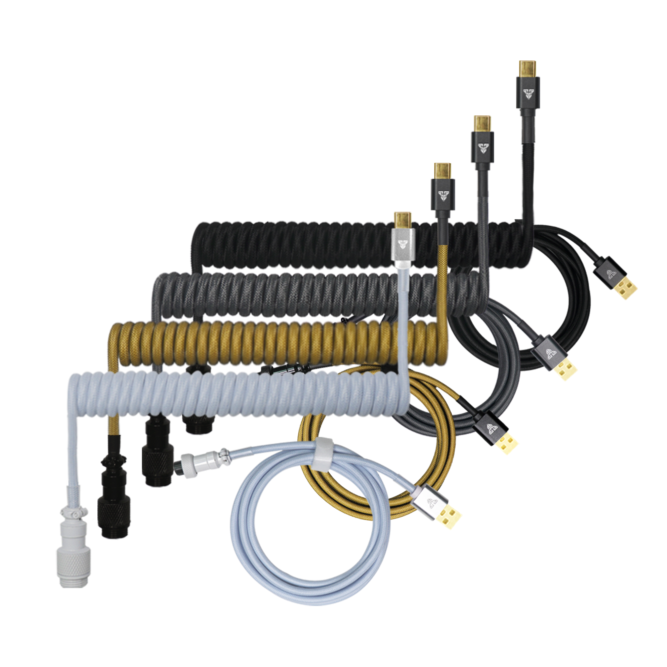 Fantech Custom Coiled Aviator USB-C to USB-A Cable (AC701) (Coral Blue)