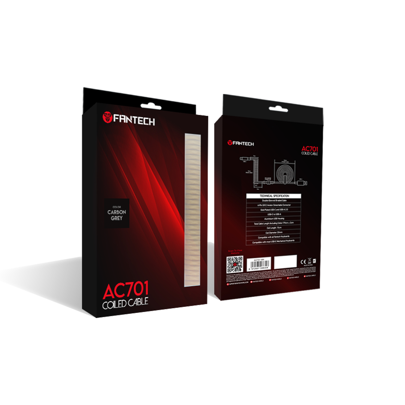 Fantech Custom Coiled Aviator USB-C to USB-A Cable (AC701) (Coral Blue)